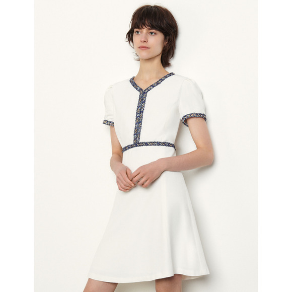 Sandro Women Reyan Tweed Trim Dress White Size 38/6US - Picture 1 of 8